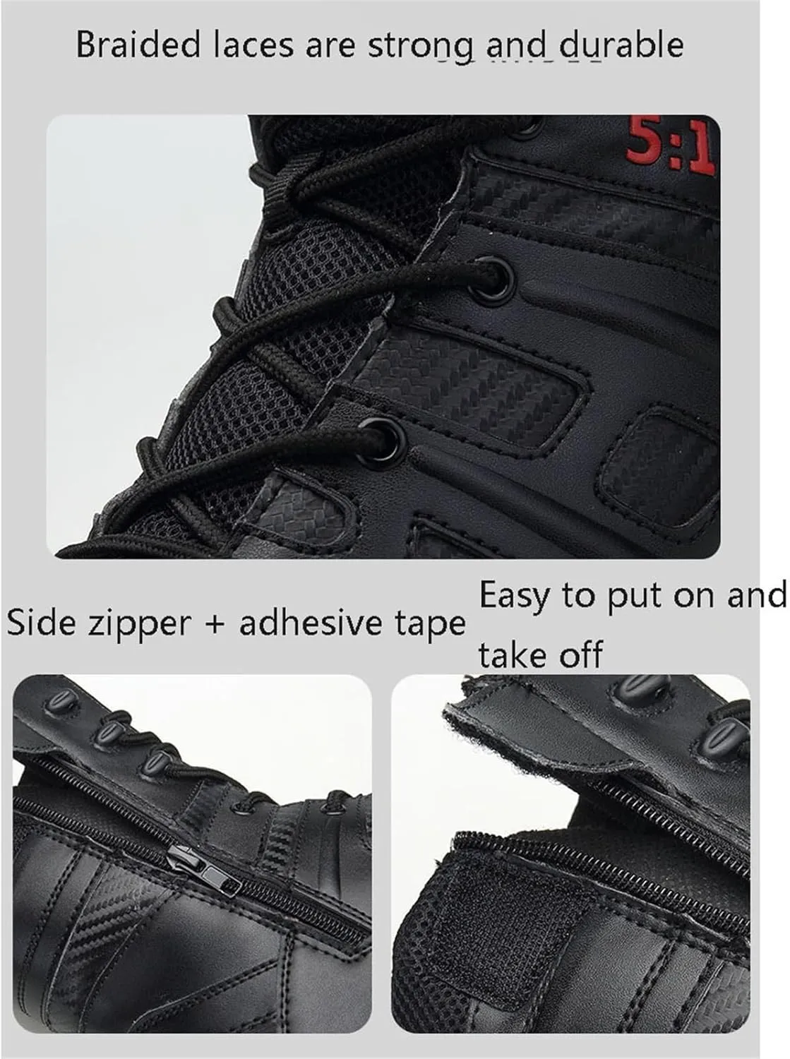Wygwlg Mens Tactical Military Boots, Men Outdoor Plus Size Side Zipper High Top Combat Boots, Leather Breathable Waterproof Lace up Hiking Boots, for Work, Security, Motorcycle