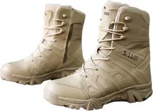 Wygwlg Mens Tactical Military Boots, Men Outdoor Plus Size Side Zipper High Top Combat Boots, Leather Breathable Waterproof Lace up Hiking Boots, for Work, Security, Motorcycle