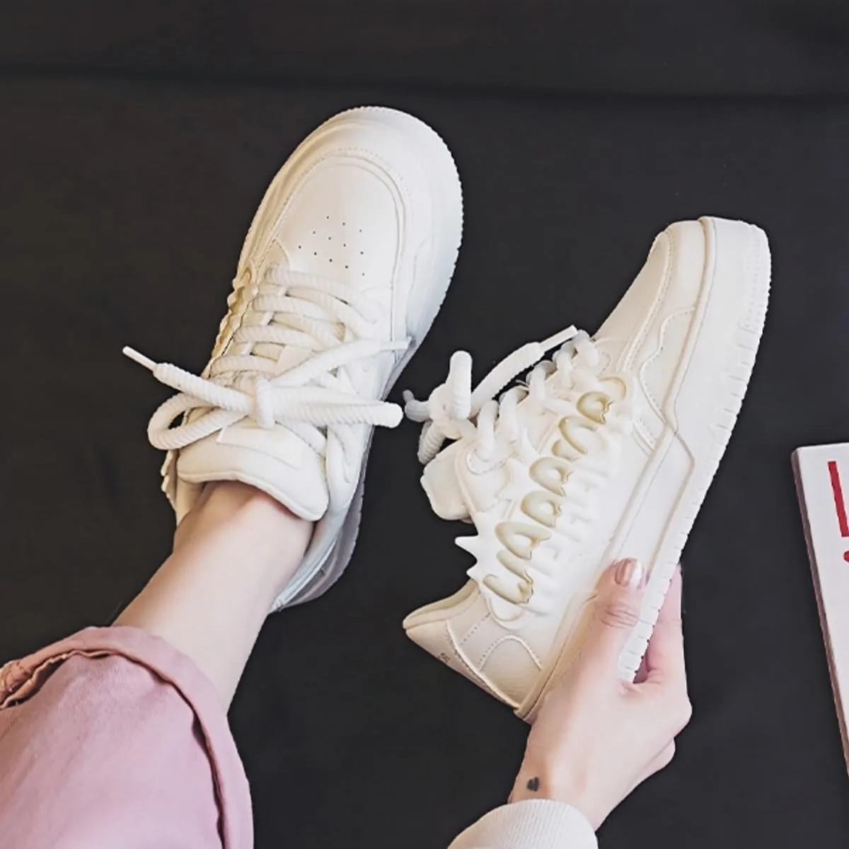 Y2K Dopamine Color Block Women Walking Sneakers- Chunky Sole Aesthetic Shoes | Breathable & Comfortable Athletic Footwear with Cute 3D Lettering - Fashion Versatile Sports Trainers