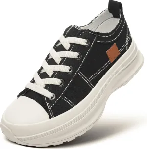 ZGR Womens Low Top Platform Sneakers,White Canvas Sneakers,Casual Platform Tennis Shoes